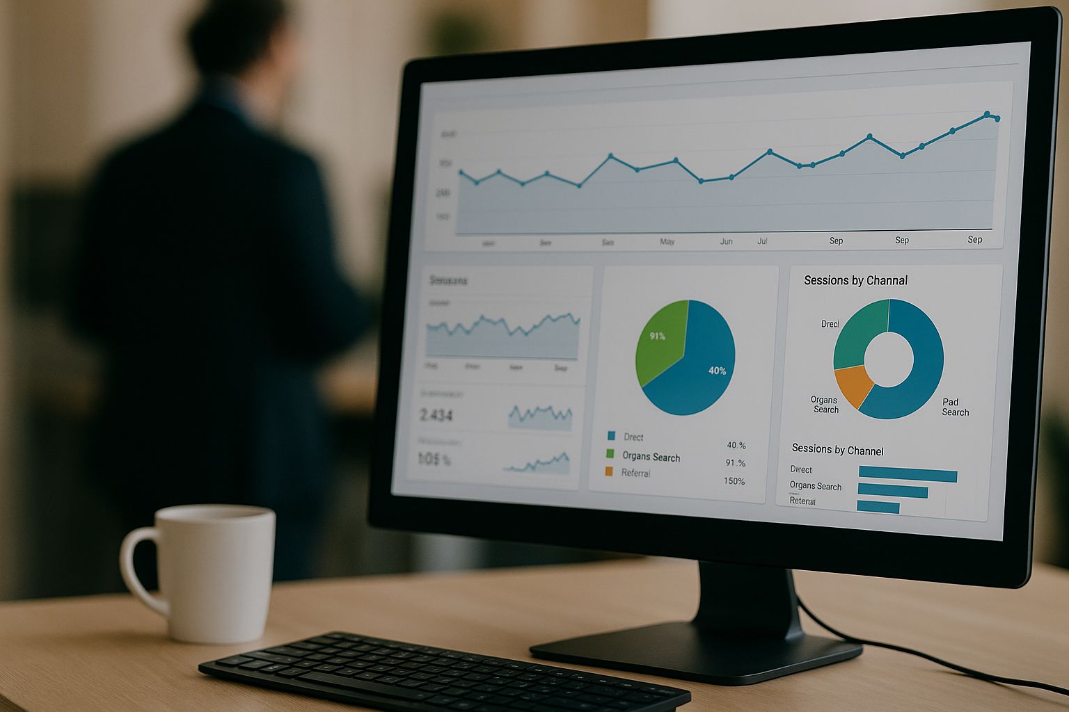 Computer monitor displaying real-time analytics dashboards and charts, representing Analytics as a Service (AaaS) and data outsourcing in 2026.